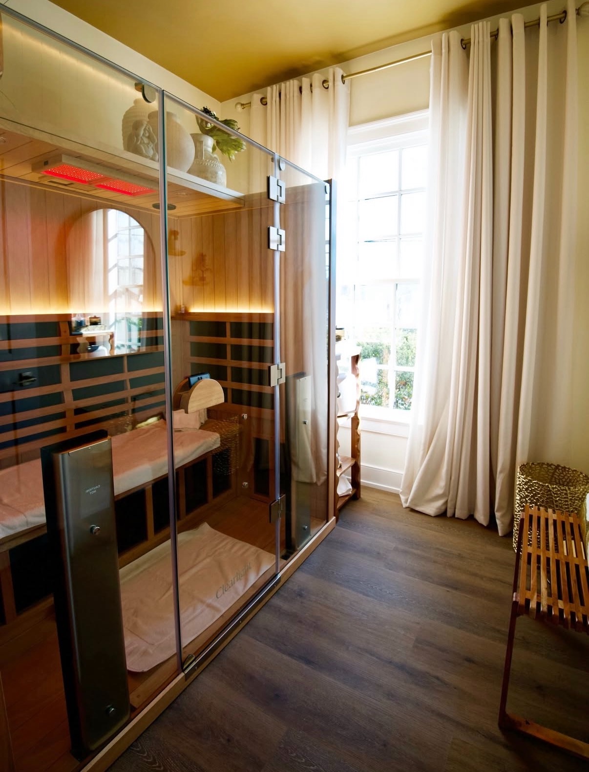 The infrared sauna room at Aluna Restore in Far Hills